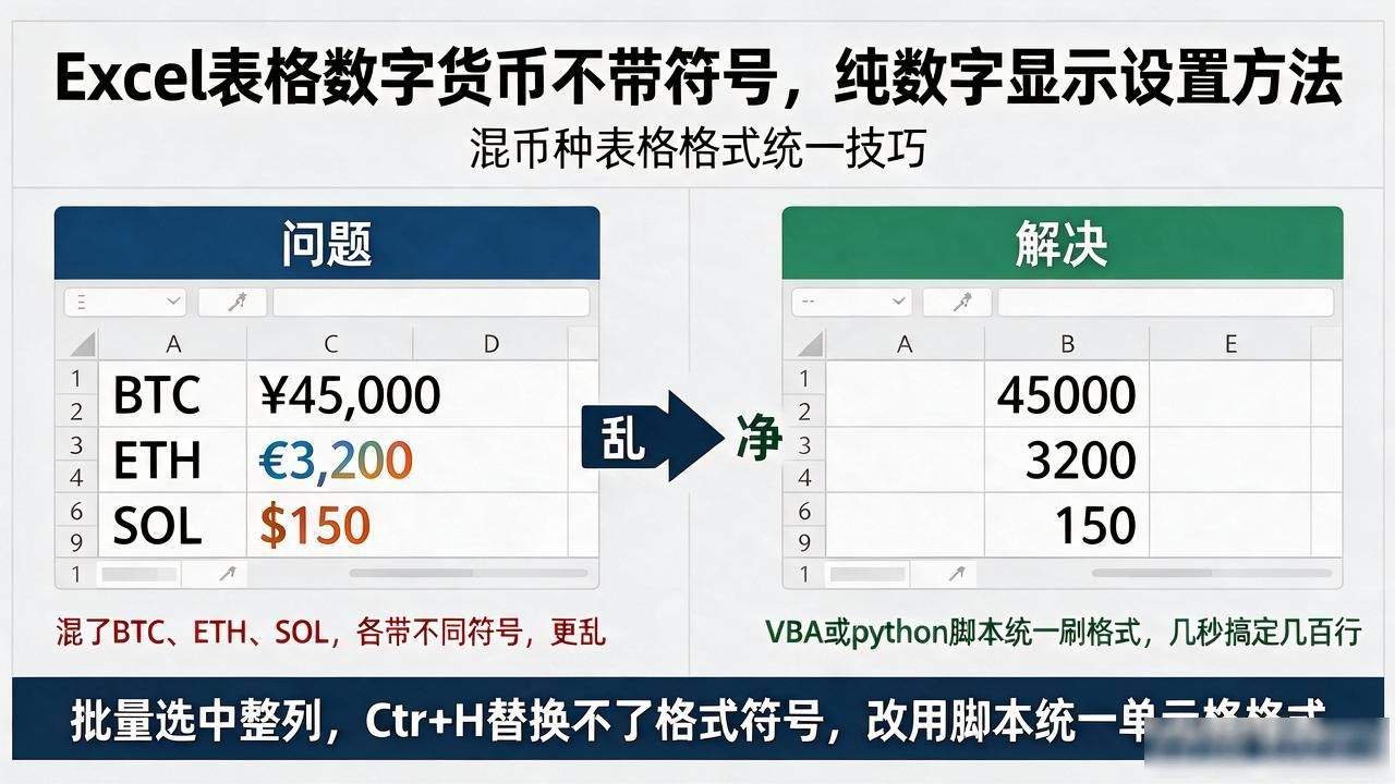 Excel表格数字货币不带符号，纯数字显示设置方法