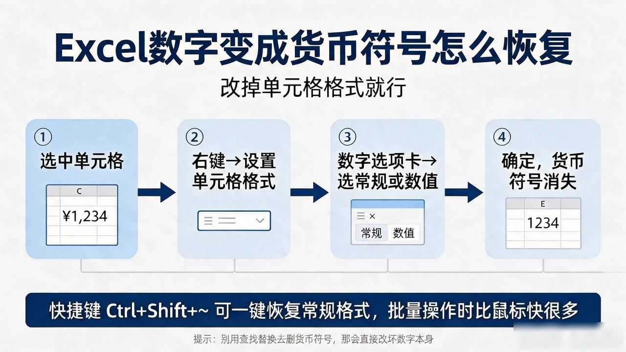 excel数字变成货币符号怎么恢复，改掉单元格格式就行