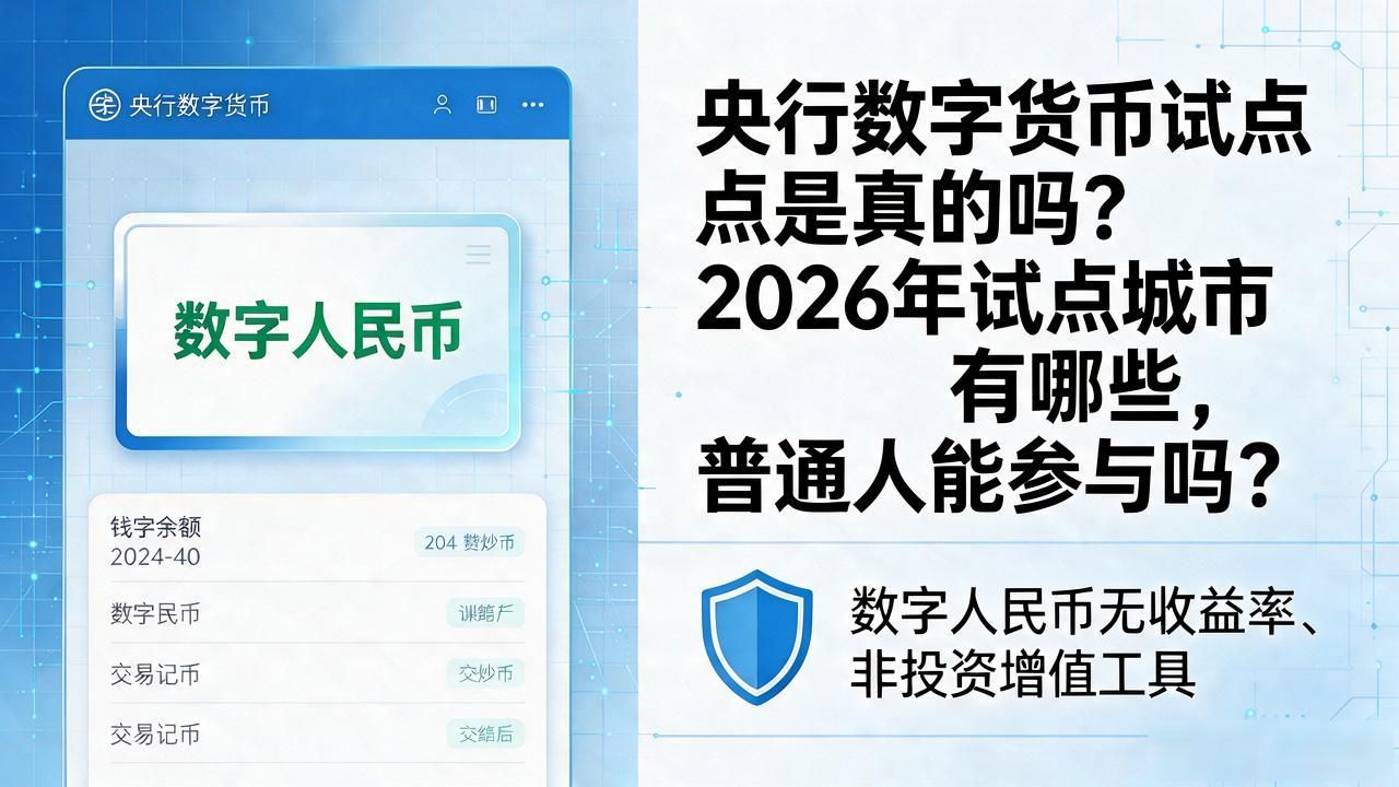 央行数字货币试点是真的吗？2026年试点城市有哪些，普通人能参与吗