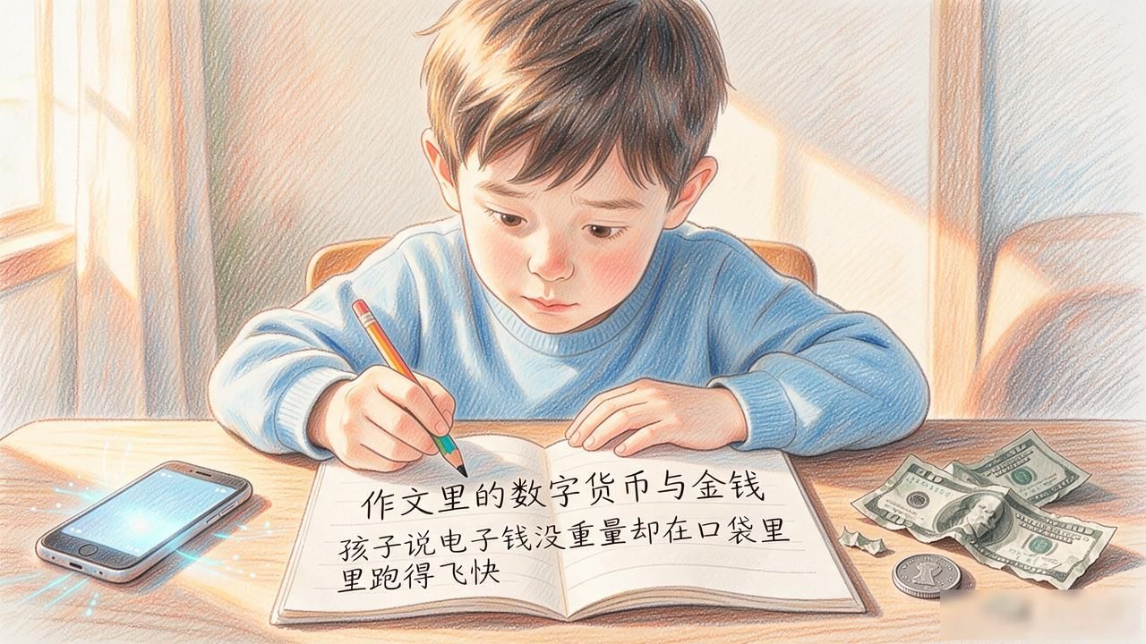 作文里的数字货币与金钱 孩子说电子钱没重量却在口袋里跑得飞快